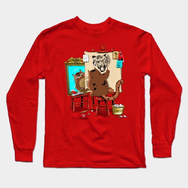 Triple Cat Self Portrait Long Sleeve T-Shirt by Zascanauta